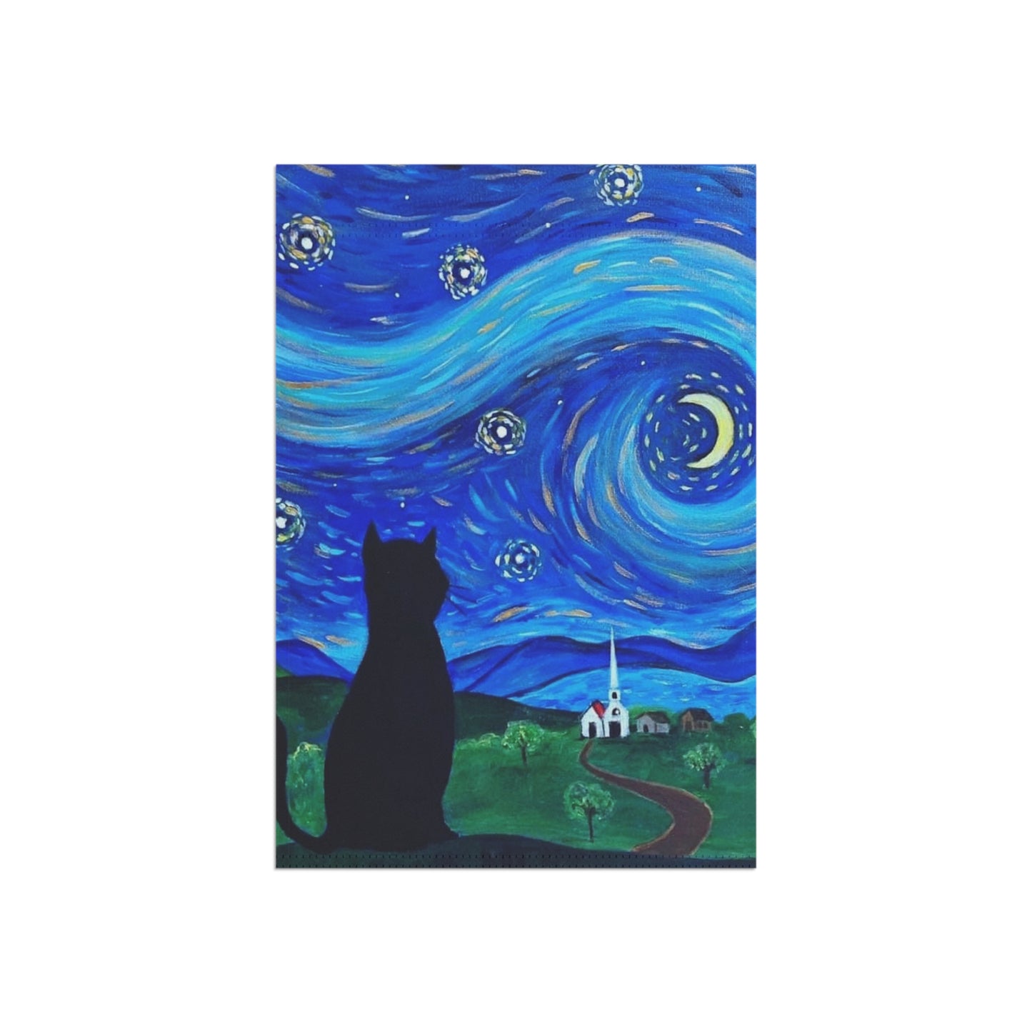 Garden Banner | Starry Starry Cat| Van Gogh Lover |Cat Lover Flag |Original Painting |Artistic |Whimsy, Outdoor Art Decor, |Gift for Garden