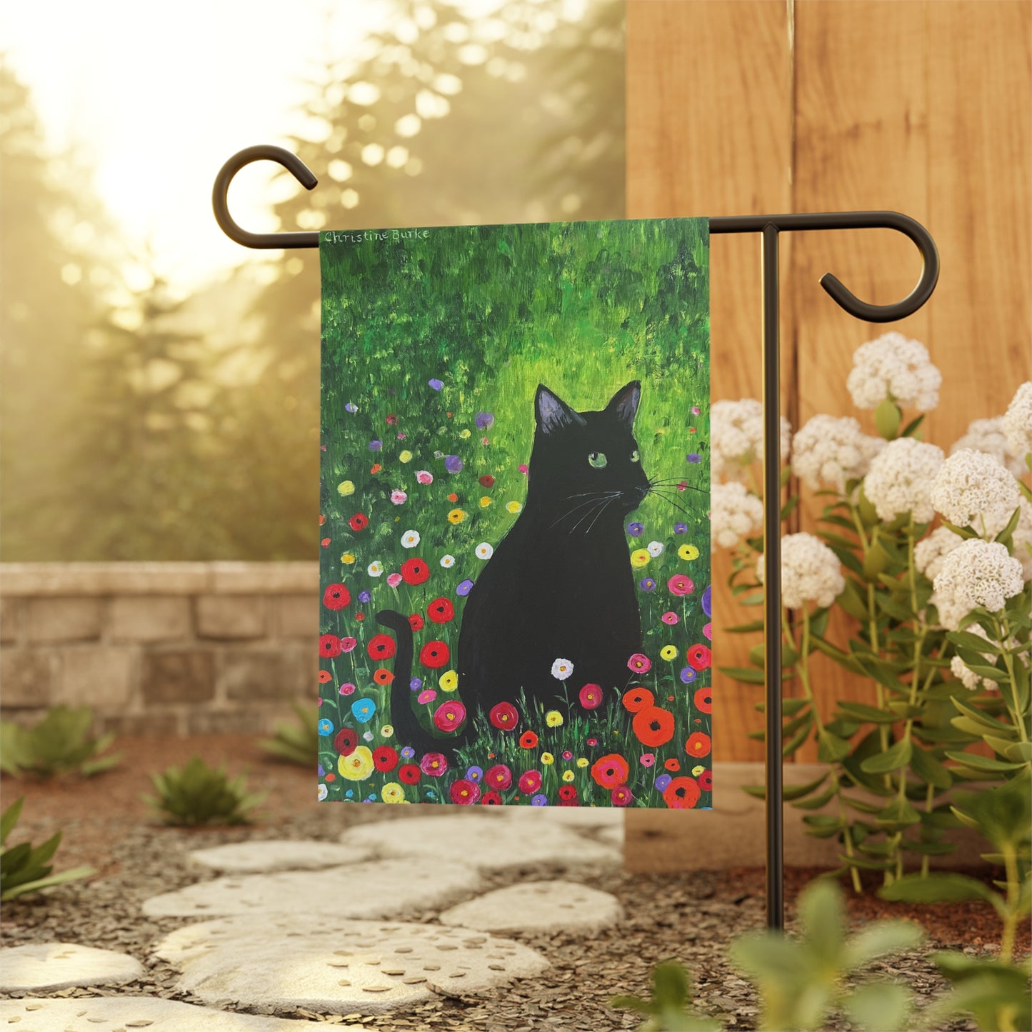 Black Cat Welcome Garden Flag 12x18 |Cute Floral and Cat House Flag |Cat Lover Gift | Outdoor Yard Decor | Whimsical Kitty