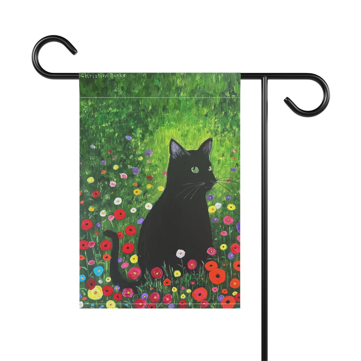 Black Cat Welcome Garden Flag 12x18 |Cute Floral and Cat House Flag |Cat Lover Gift | Outdoor Yard Decor | Whimsical Kitty