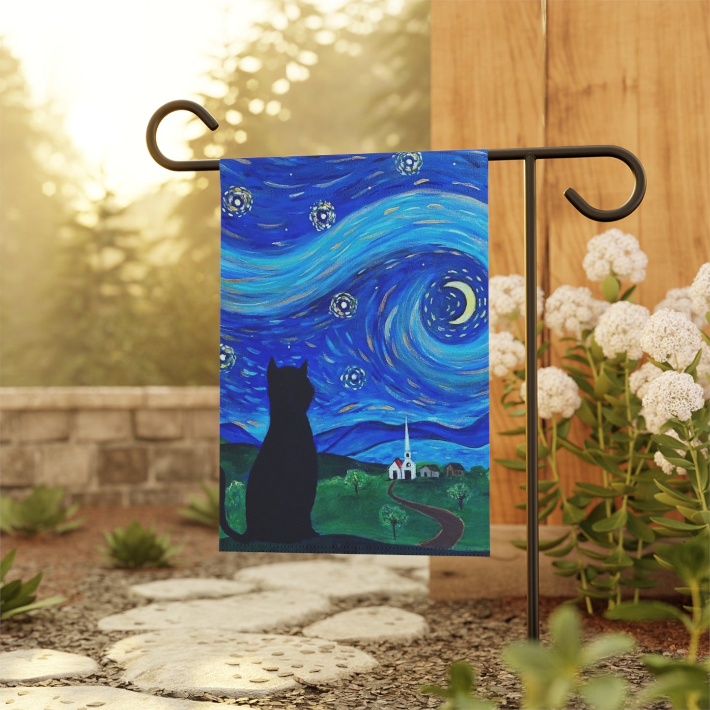 Garden Banner | Starry Starry Cat| Van Gogh Lover |Cat Lover Flag |Original Painting |Artistic |Whimsy, Outdoor Art Decor, |Gift for Garden