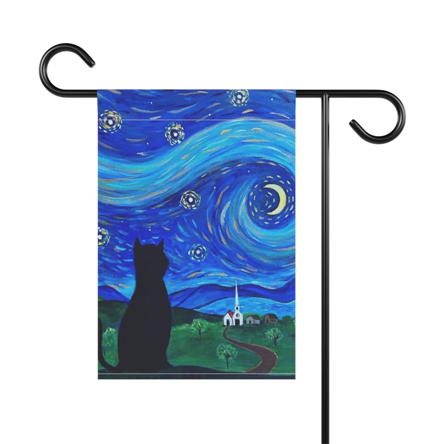 Garden Banner | Starry Starry Cat| Van Gogh Lover |Cat Lover Flag |Original Painting |Artistic |Whimsy, Outdoor Art Decor, |Gift for Garden
