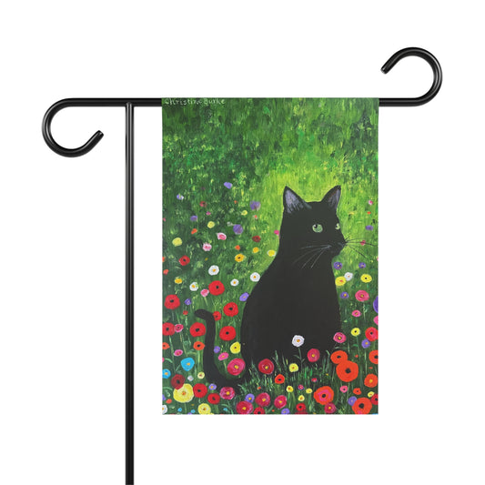 Black Cat Welcome Garden Flag 12x18 |Cute Floral and Cat House Flag |Cat Lover Gift | Outdoor Yard Decor | Whimsical Kitty