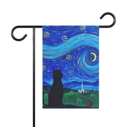Garden Banner | Starry Starry Cat| Van Gogh Lover |Cat Lover Flag |Original Painting |Artistic |Whimsy, Outdoor Art Decor, |Gift for Garden