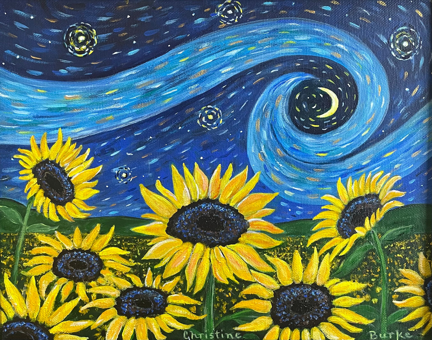 Starry, Starry Sunflowers | Original Art | Framed